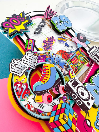 90s Hip Hop Graffiti Cake Topper: Retro Party Decoration