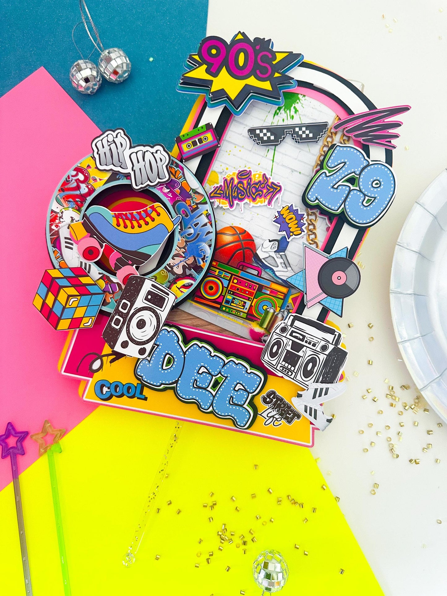 90s Hip Hop Graffiti Cake Topper: Retro Party Decoration