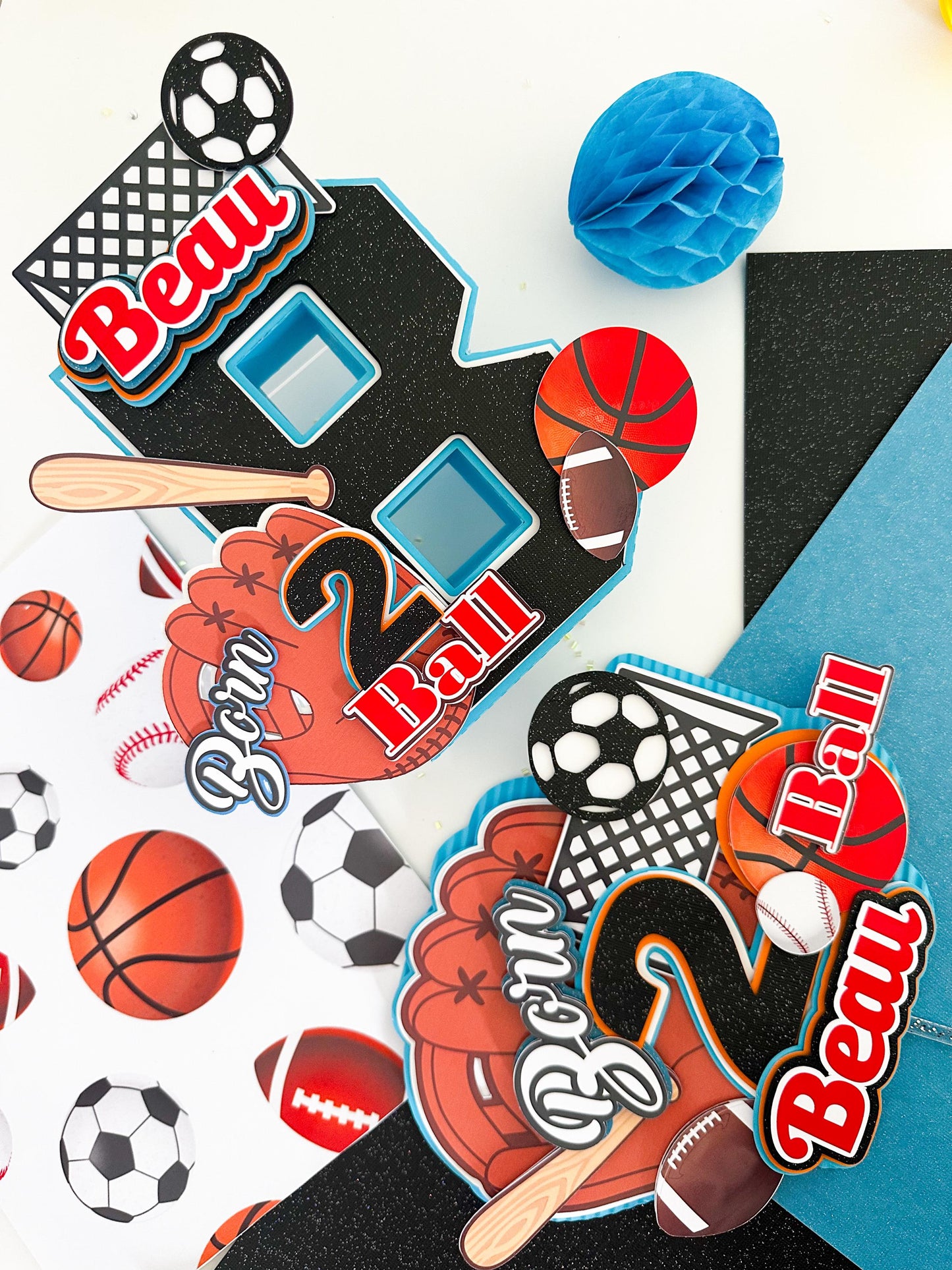 Born Two Ball Cake Topper: 2nd Birthday Sports Theme