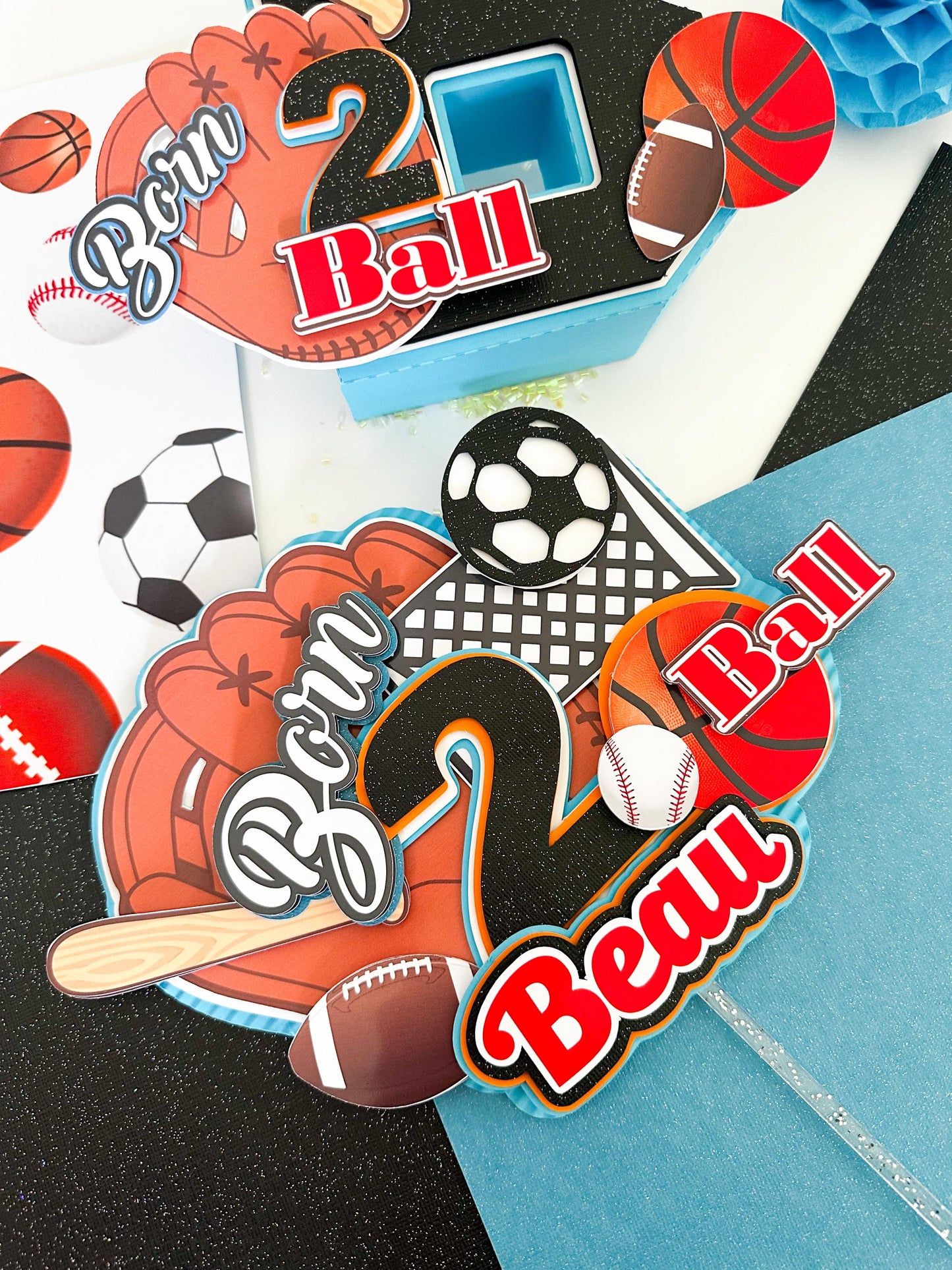 Born Two Ball Cake Topper: 2nd Birthday Sports Theme