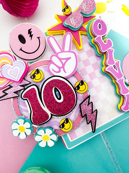 Smiley Face Cake Topper: Preppy Checkered Party Decor