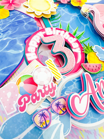 Pool Party Cake Topper: Flamingo Tropical Summer Decoration
