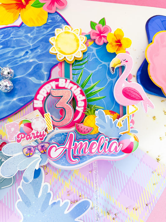 Pool Party Cake Topper: Flamingo Tropical Summer Decoration