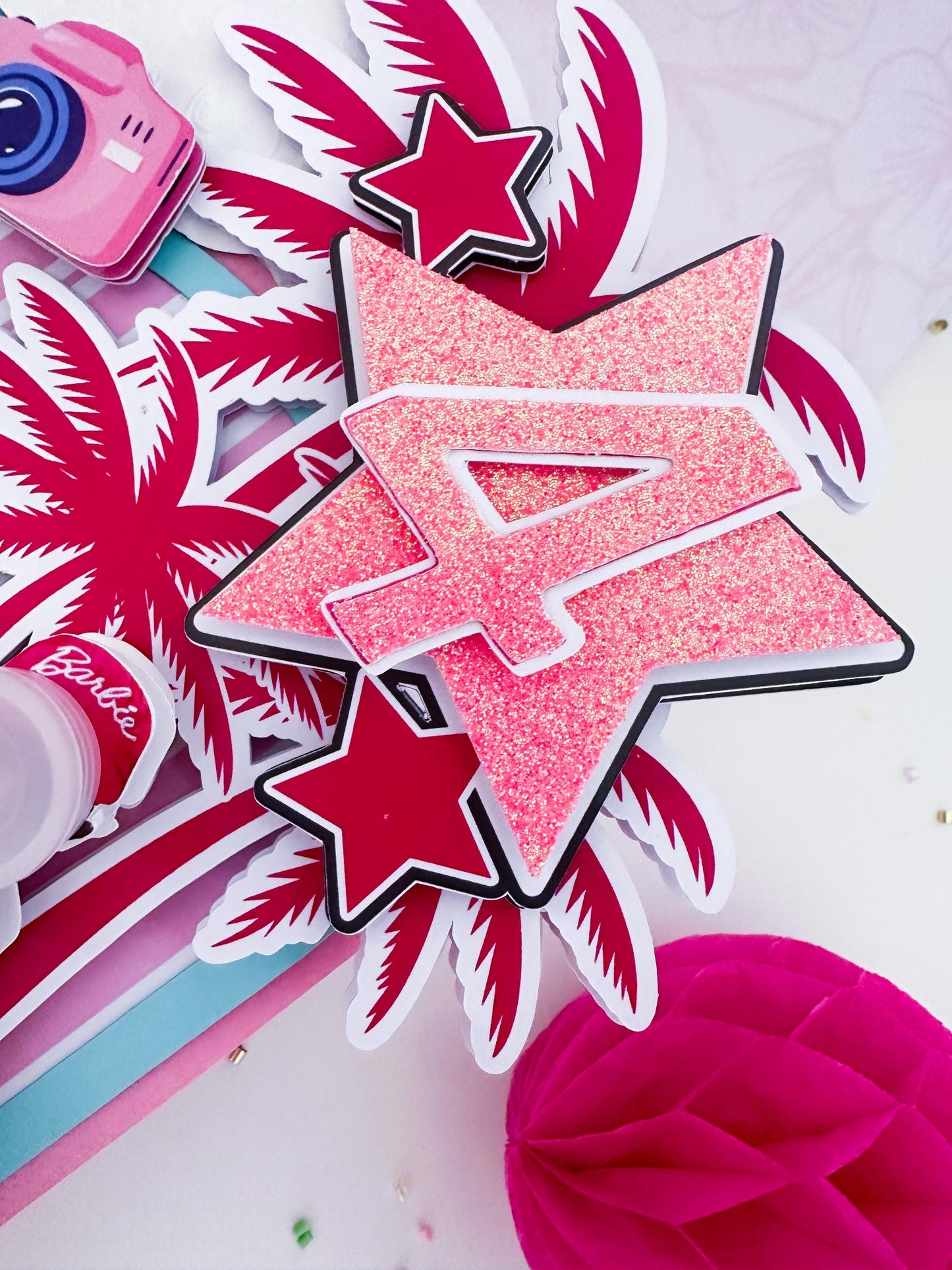 Flamingo Pool Party Cake Topper: Fashion Doll Tropical Decor