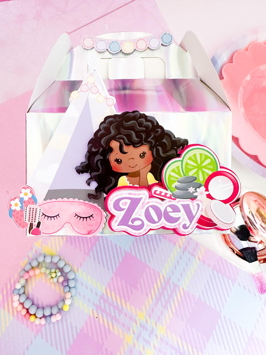 Spa Party Cake Topper: Custom African American Girl, Favor Box