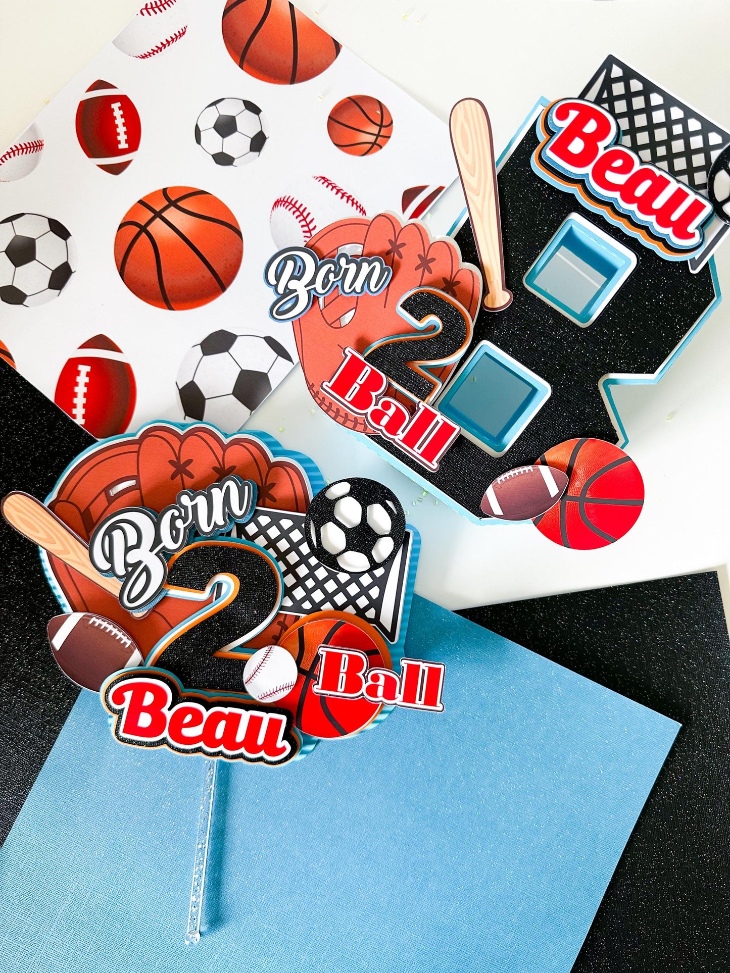 Born Two Ball Cake Topper: 2nd Birthday Sports Theme