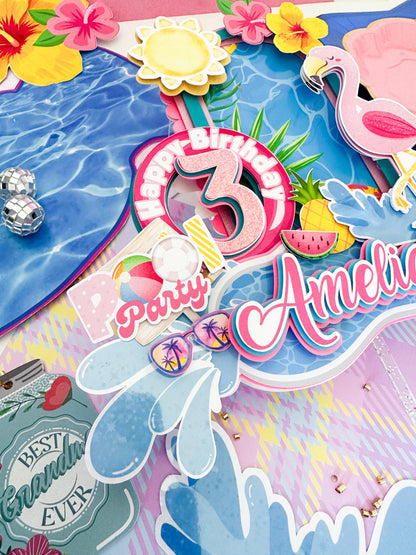 Pool Party Cake Topper: Flamingo Tropical Summer Decoration