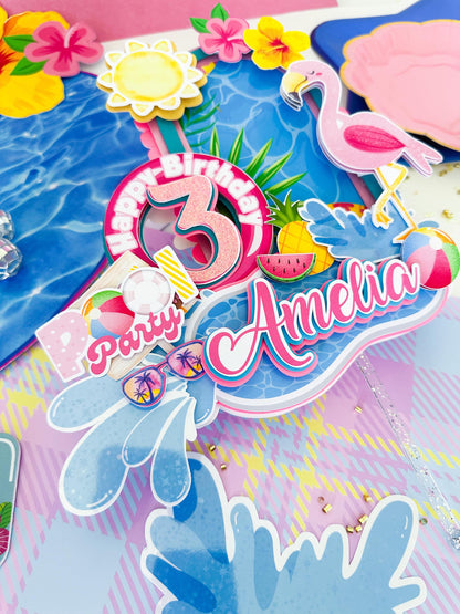 Pool Party Cake Topper: Flamingo Tropical Summer Decoration