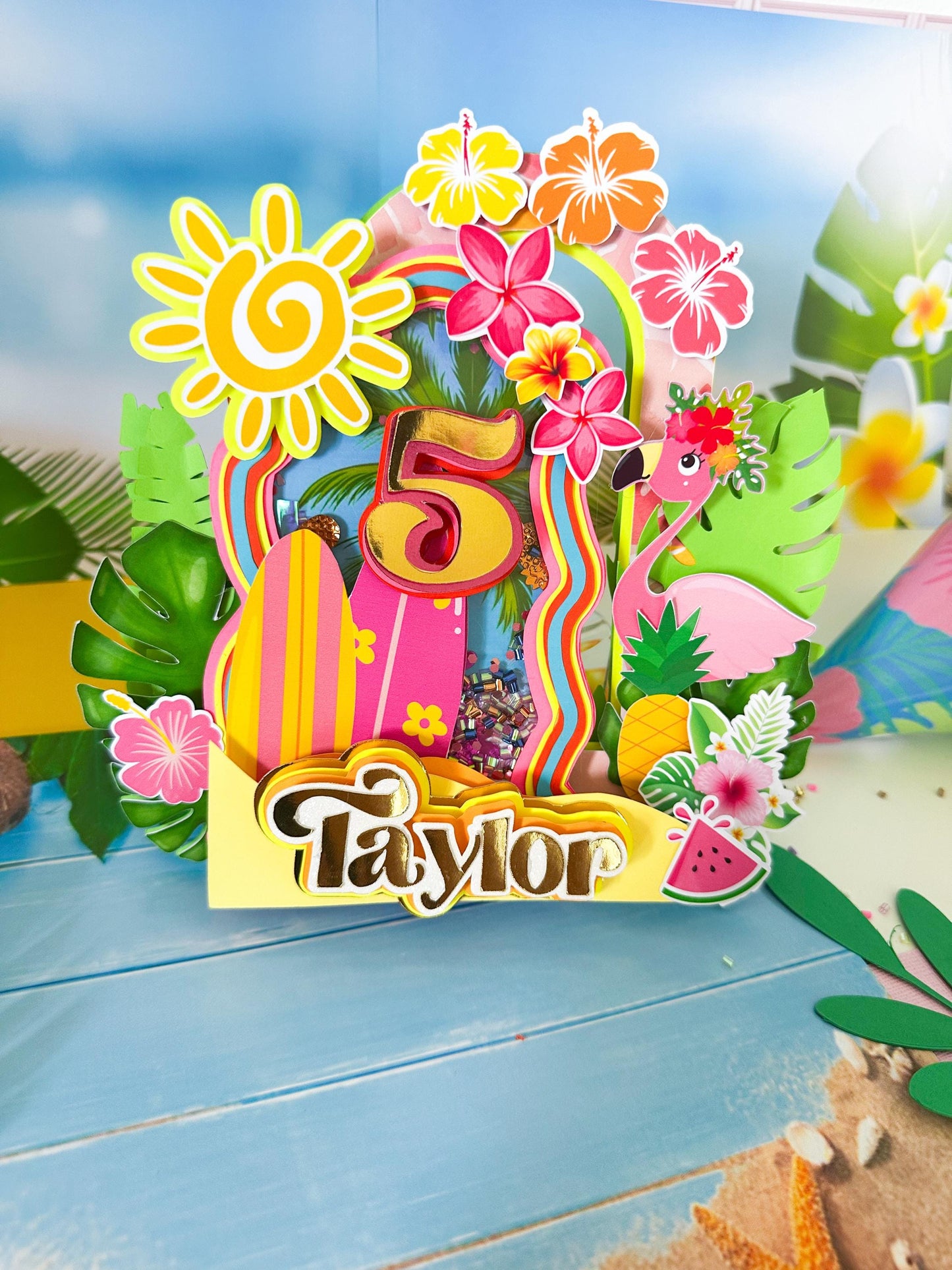 Aloha Cake Topper: Tropical Luau Birthday Party Decoration,  Hawaiian Cake Topper, Tropical Party,summer beach/ Aloha favor box
