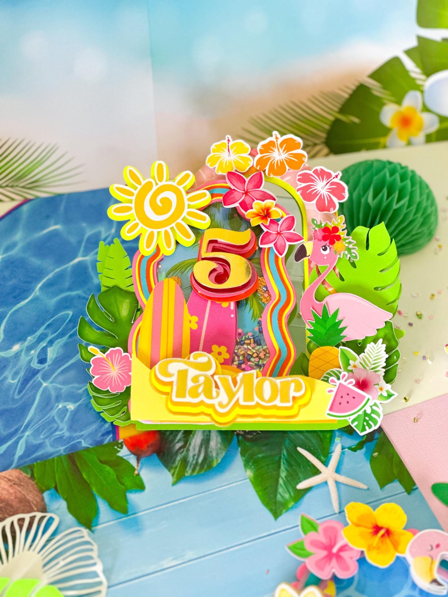 Aloha Cake Topper: Tropical Luau Birthday Party Decoration,  Hawaiian Cake Topper, Tropical Party,summer beach/ Aloha favor box