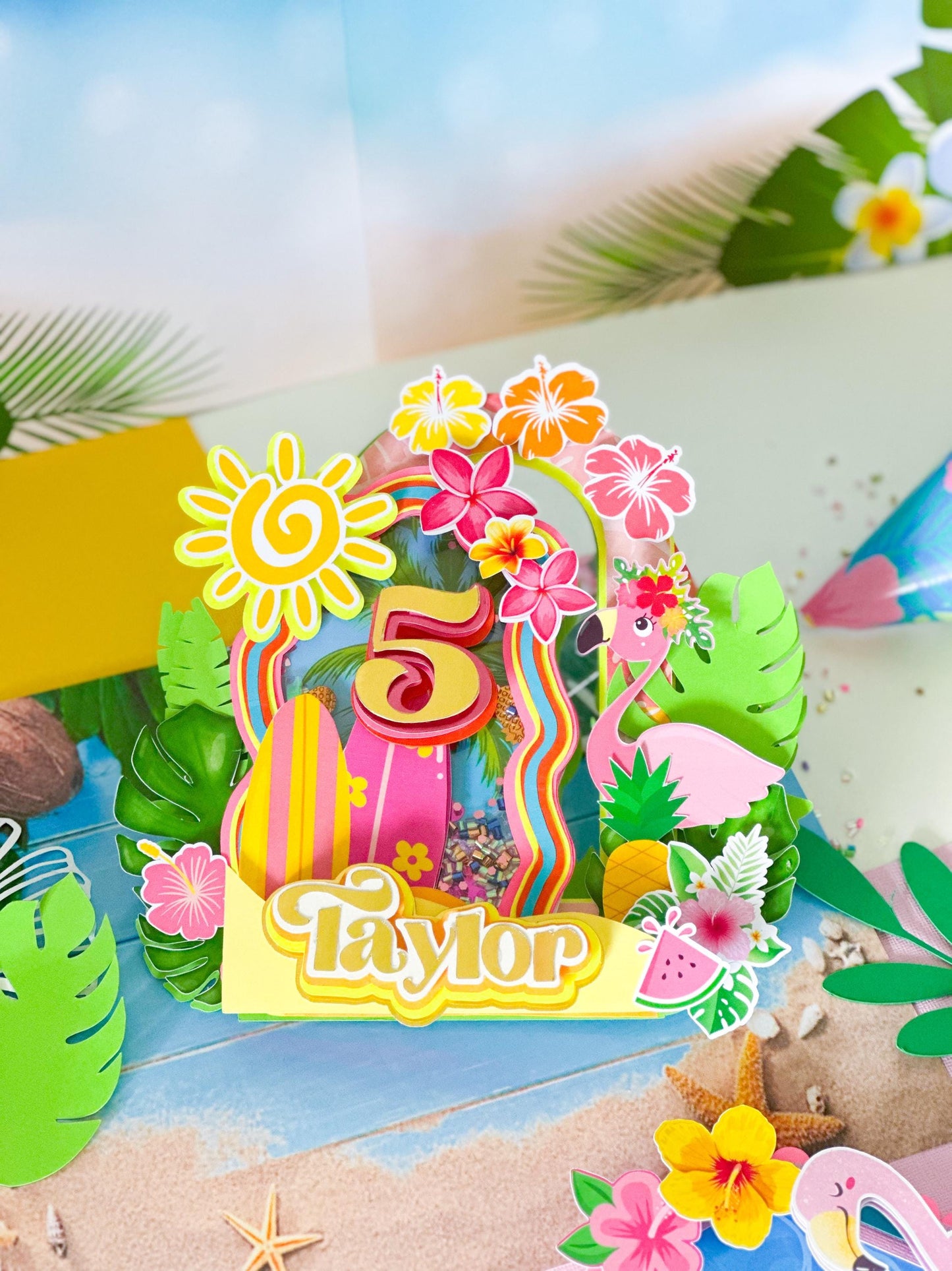 Aloha Cake Topper: Tropical Luau Birthday Party Decoration,  Hawaiian Cake Topper, Tropical Party,summer beach/ Aloha favor box