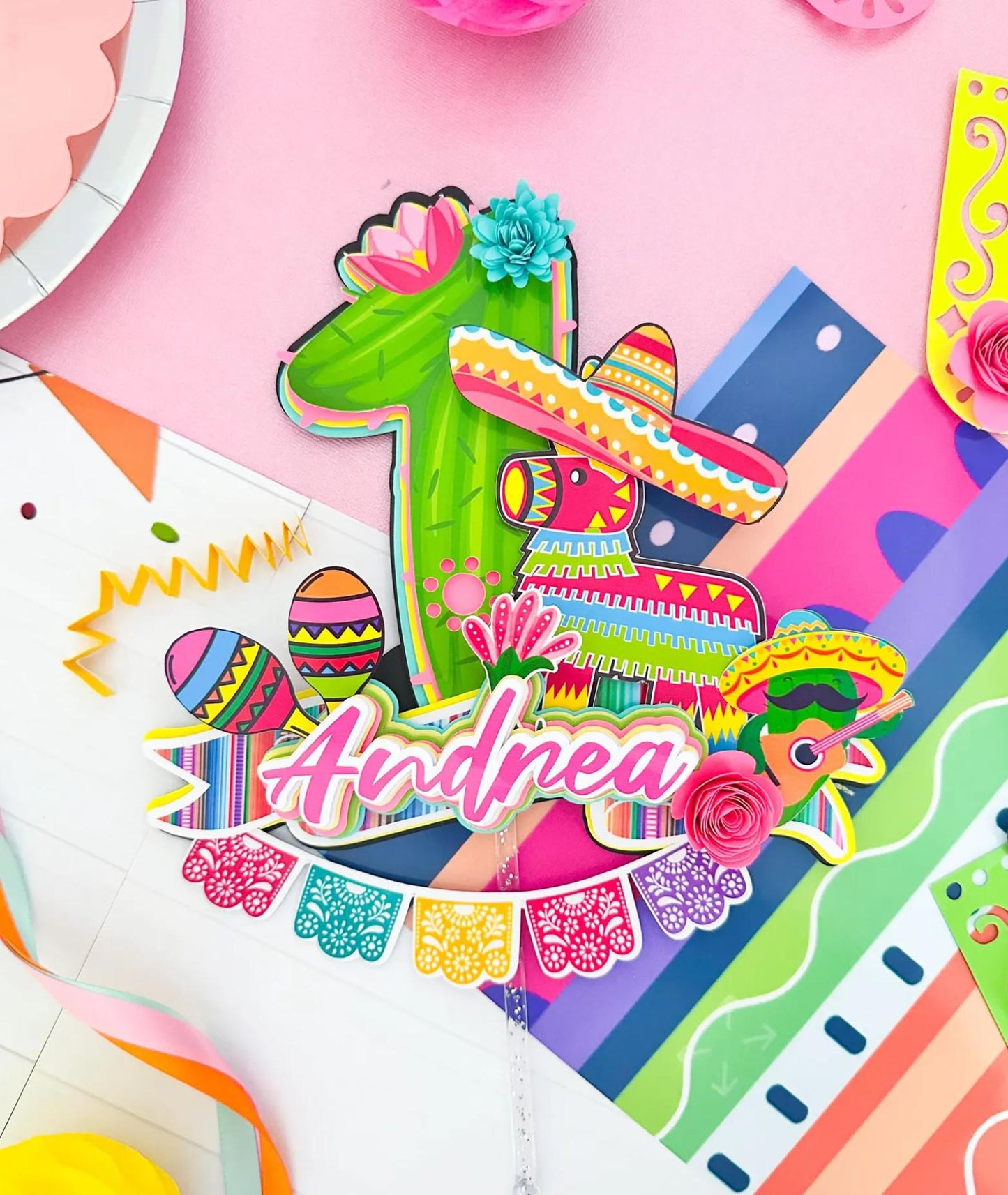 Fiesta Girl Cake Topper: Pastel Birthday Party Decoration