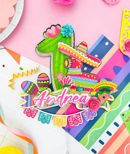 Fiesta Girl Cake Topper: Pastel Birthday Party Decoration