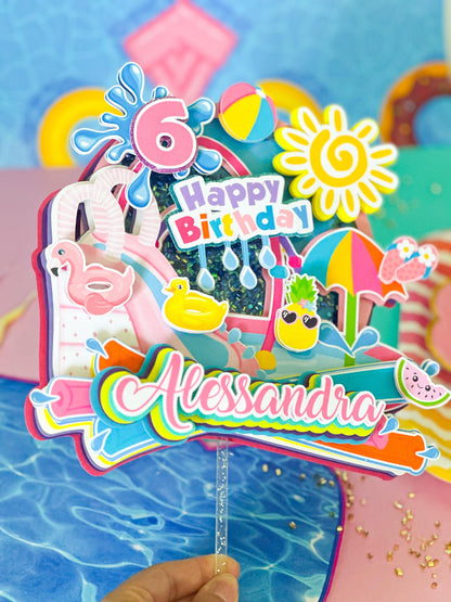 Waterslide Birthday Cake Topper: Splish Splash Pool Party