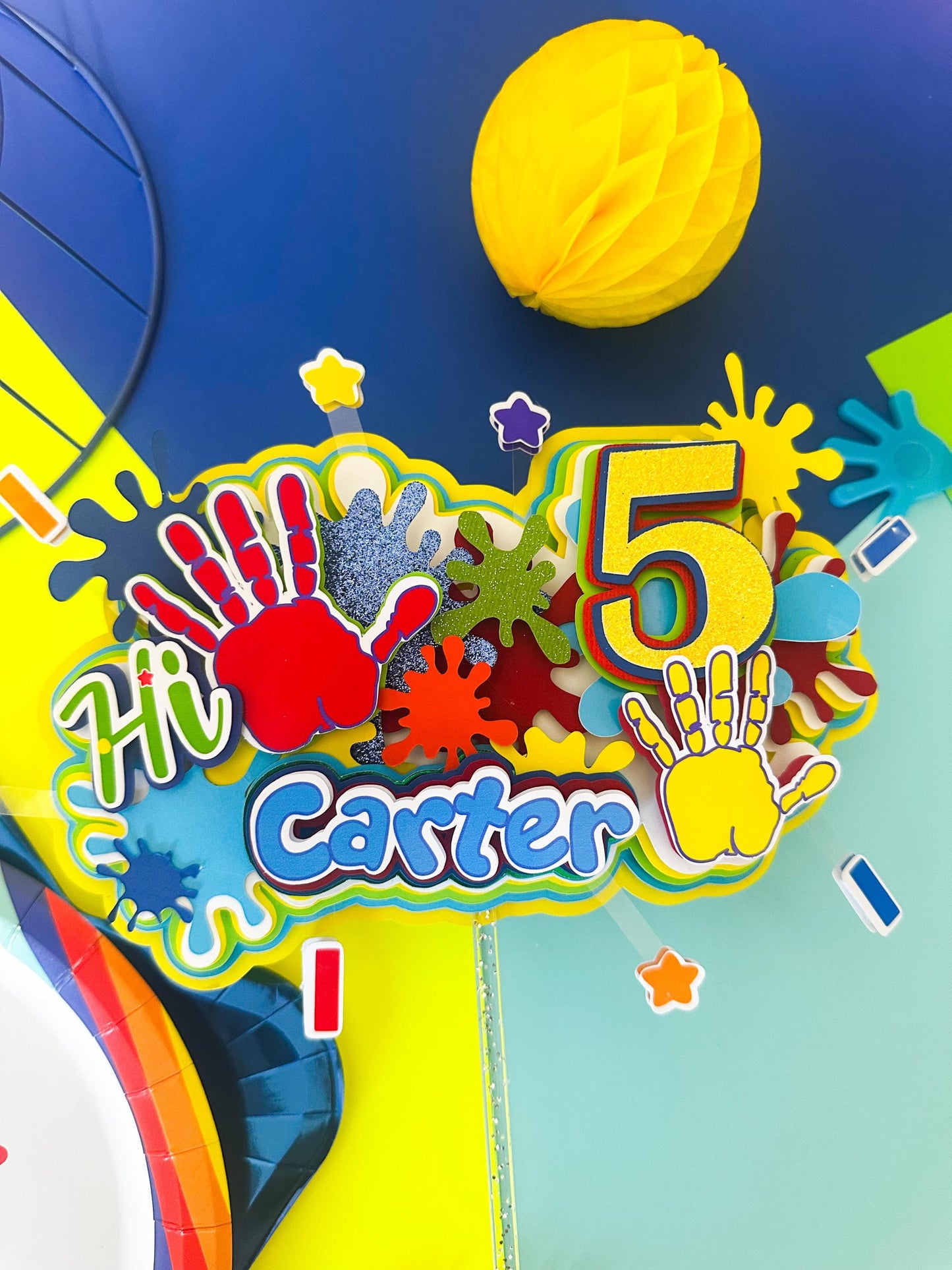 Hi Five Cake Topper | Hi Five Birthday Decorations | Hi Five Party Centerpieces, fifth birthday Favor Boxes| Fun Hi Five Party Supplies