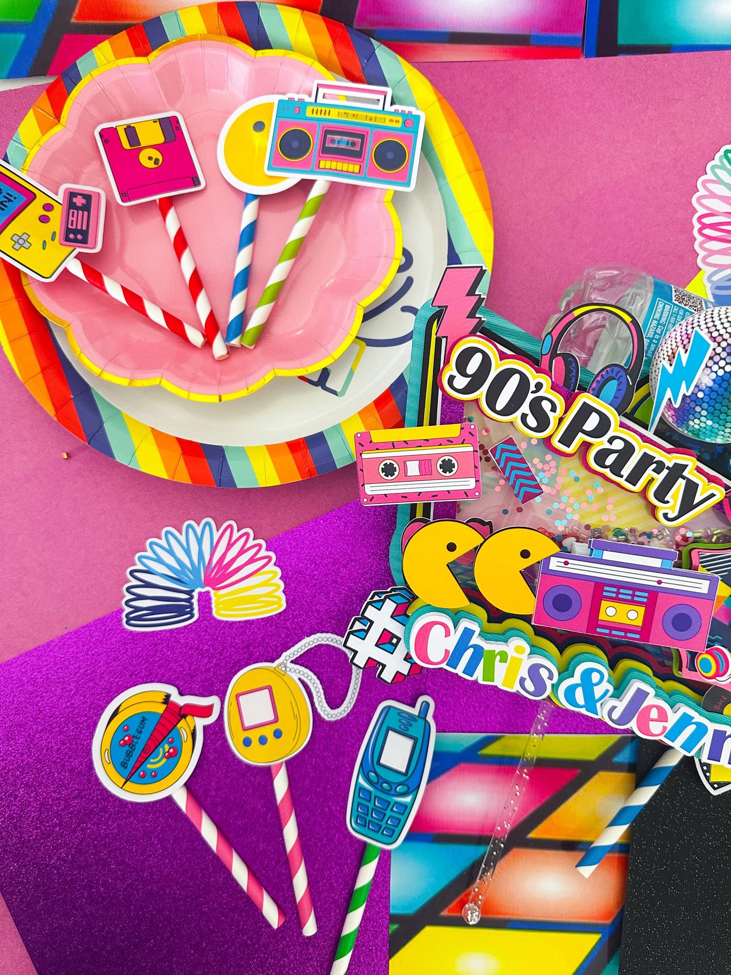 80s Retro Cake Topper, 90s Birthday Party Decorations,  80s decoration, Custom Retro Cupcake Toppers