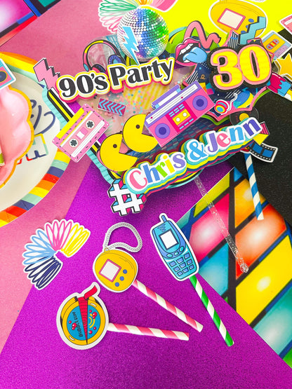 80s Retro Cake Topper, 90s Birthday Party Decorations,  80s decoration, Custom Retro Cupcake Toppers