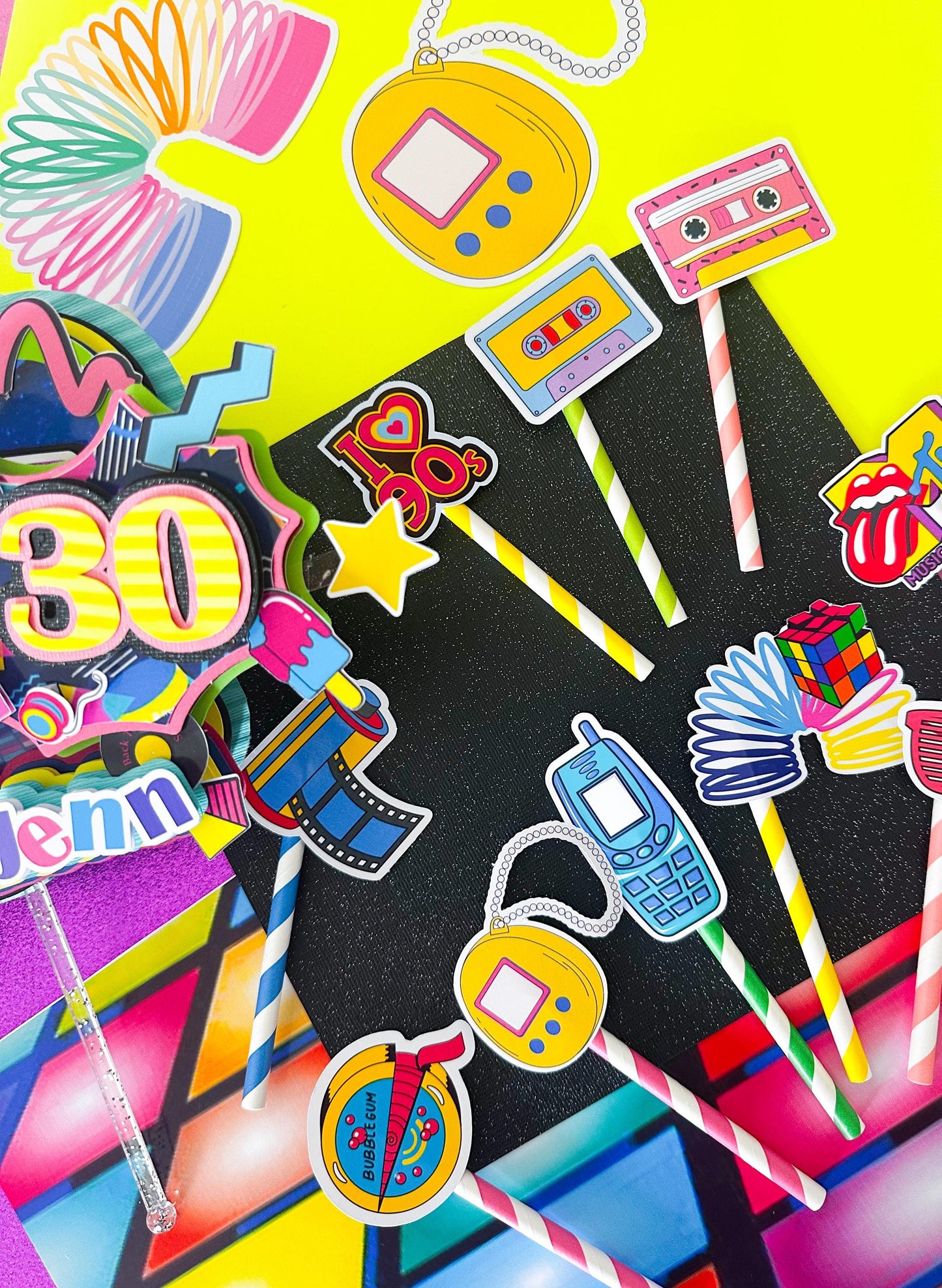 80s Retro Cake Topper, 90s Birthday Party Decorations,  80s decoration, Custom Retro Cupcake Toppers