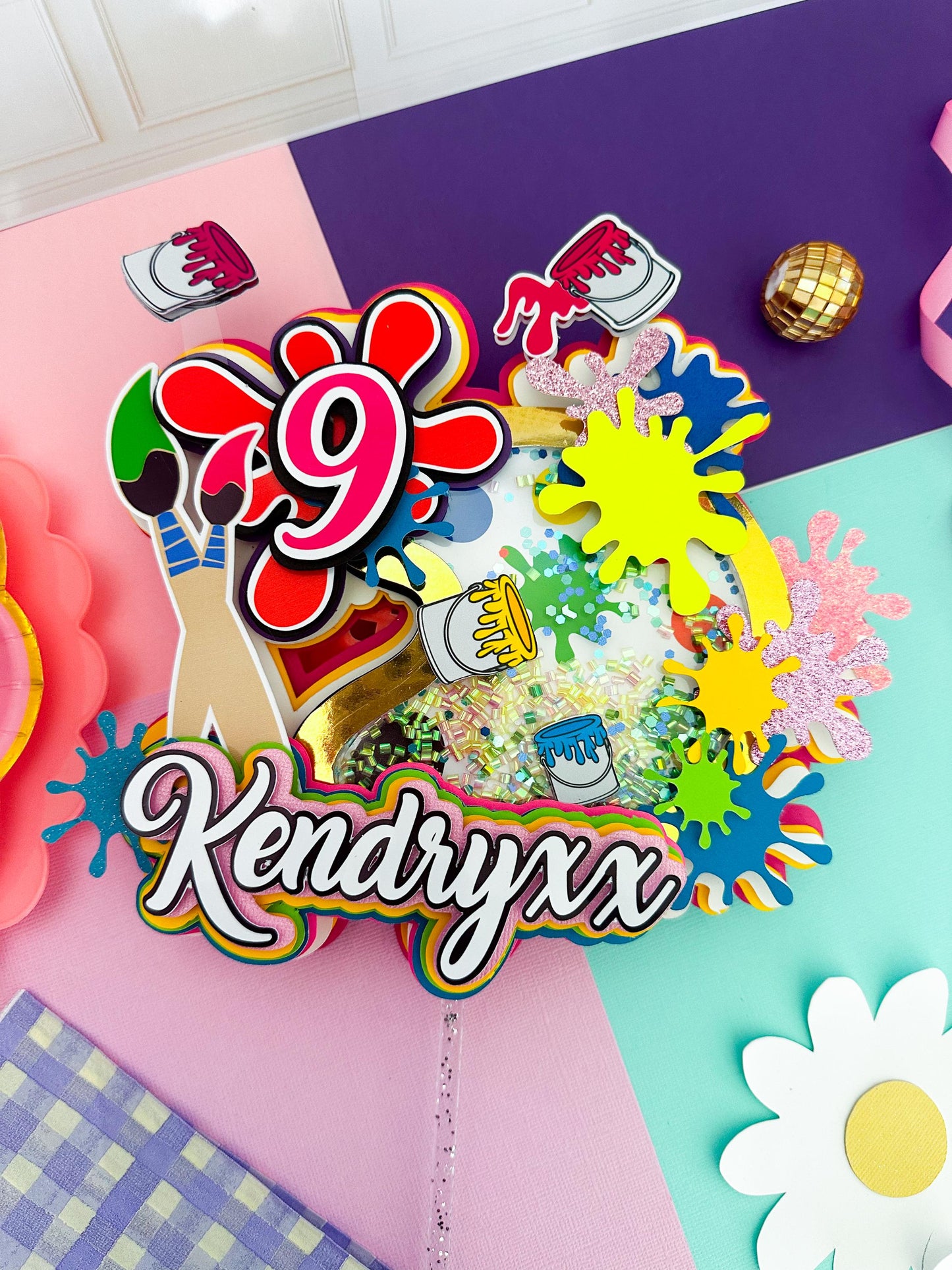 Paint Party Cake Topper: Art Splatter Decorations, paint favor boxes, art cake topper, Painting Party,Artist Birthday  Party  decoration