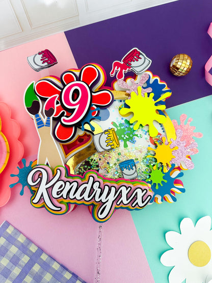 Paint Party Cake Topper: Art Splatter Decorations, paint favor boxes, art cake topper, Painting Party,Artist Birthday  Party  decoration
