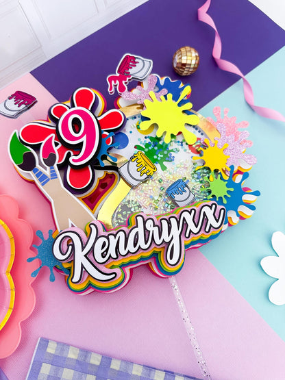 Paint Party Cake Topper: Art Splatter Decorations, paint favor boxes, art cake topper, Painting Party,Artist Birthday  Party  decoration