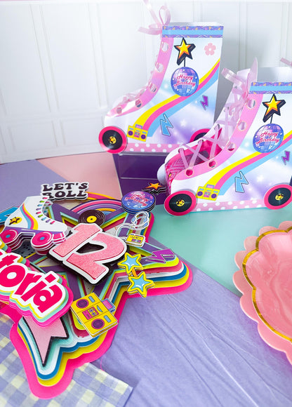 Roller skater plates, Roller skater centerpiece cups, Roller skate decoration, Skate cake party, Roller skate birthday, Skating birthday