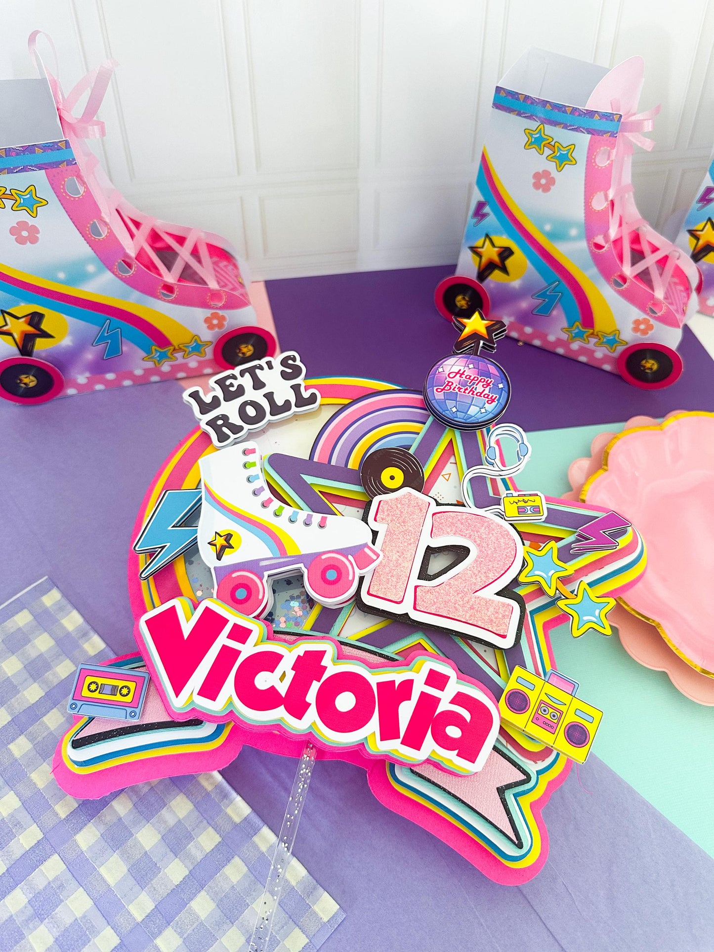 Roller skater plates, Roller skater centerpiece cups, Roller skate decoration, Skate cake party, Roller skate birthday, Skating birthday