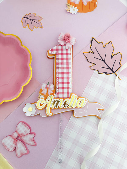 Little pumpkin cake topper: Little pumpkin decoration, 1st Birthday Cake Topper, pumpkin ONE cake topper, pumpkin girl topper, pink pumpkin