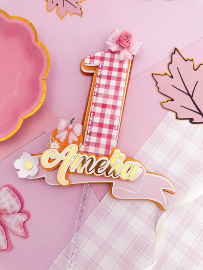 Little pumpkin cake topper: Little pumpkin decoration, 1st Birthday Cake Topper, pumpkin ONE cake topper, pumpkin girl topper, pink pumpkin