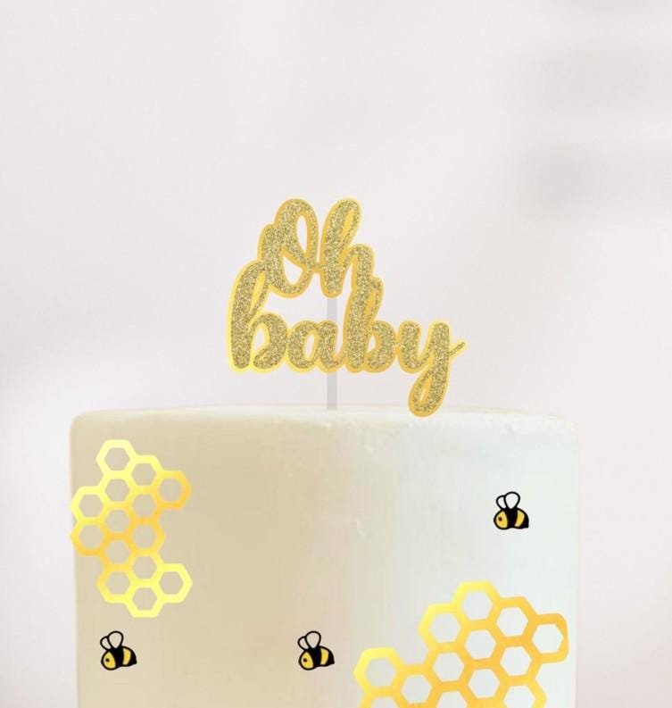 Honey Bear & Bee cake decoration, Cake topper, gold  foil honeycomb, cupcake toppers, banner, 3d letters, bear party