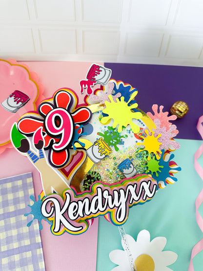 Paint Party Cake Topper: Art Splatter Decorations, paint favor boxes, art cake topper, Painting Party,Artist Birthday  Party  decoration