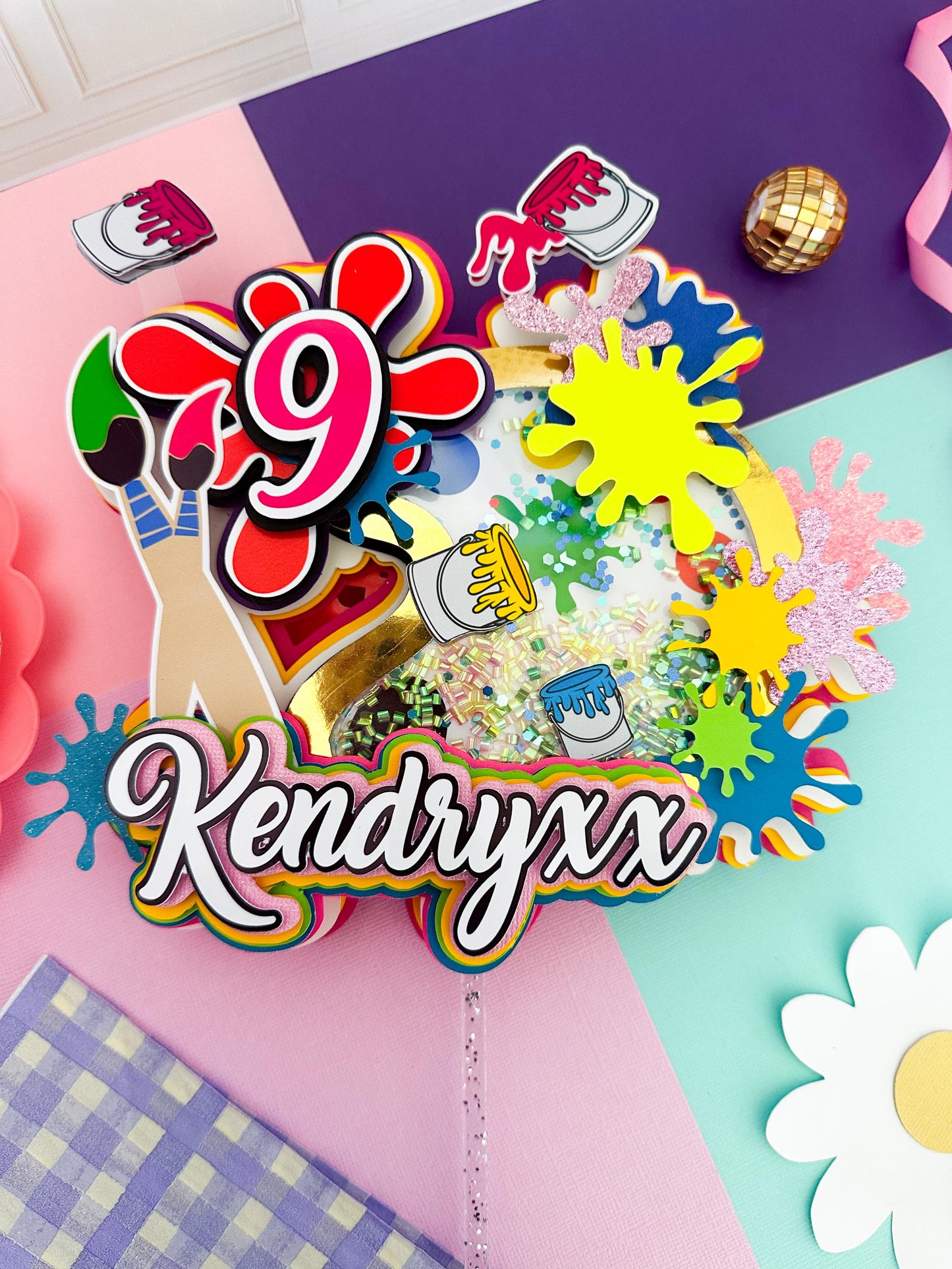 Paint Party Cake Topper: Art Splatter Decorations, paint favor boxes, art cake topper, Painting Party,Artist Birthday  Party  decoration