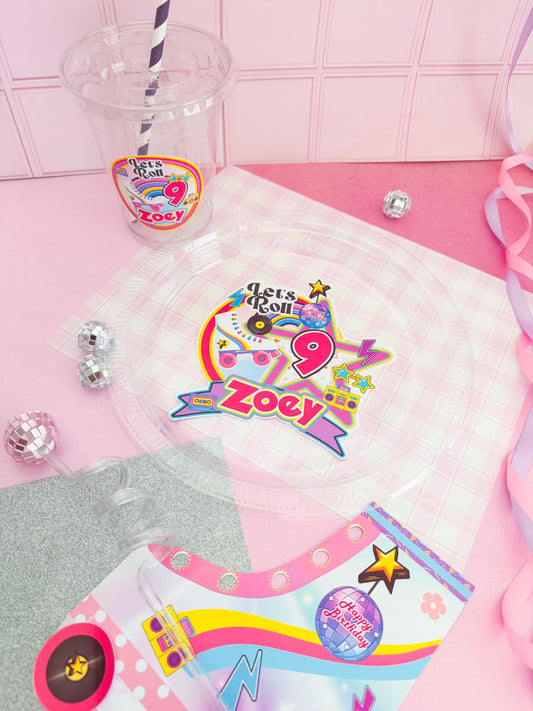 Roller skater plates, Roller skater centerpiece cups, Roller skate decoration, Skate cake party, Roller skate birthday, Skating birthday