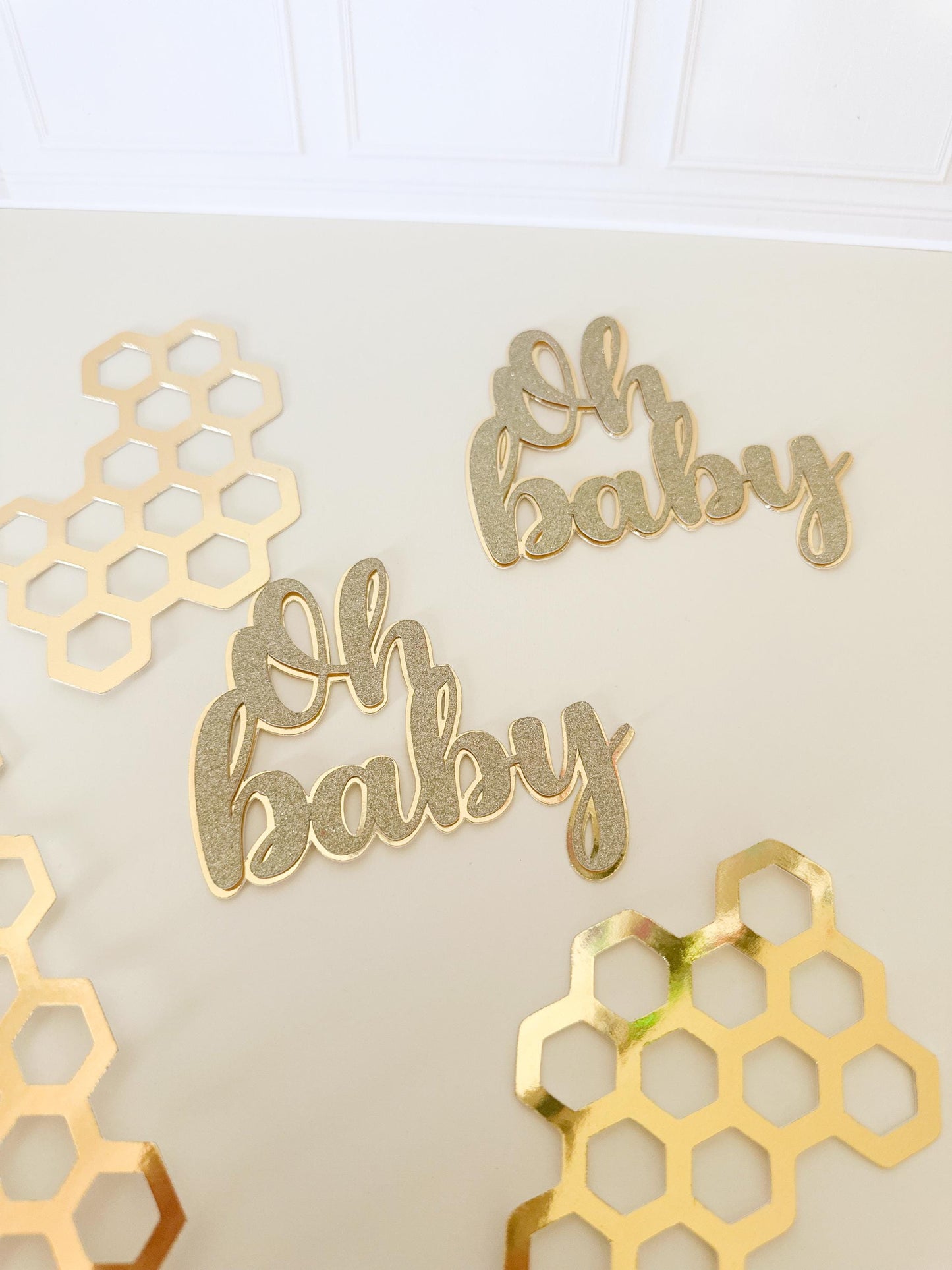 Honey Bear & Bee cake decoration, Cake topper, gold  foil honeycomb, cupcake toppers, banner, 3d letters, bear party