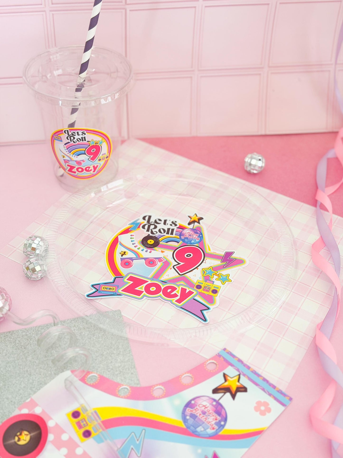 Roller skater plates, Roller skater centerpiece cups, Roller skate decoration, Skate cake party, Roller skate birthday, Skating birthday