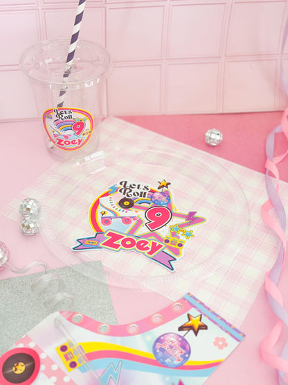 Roller skater plates, Roller skater centerpiece cups, Roller skate decoration, Skate cake party, Roller skate birthday, Skating birthday