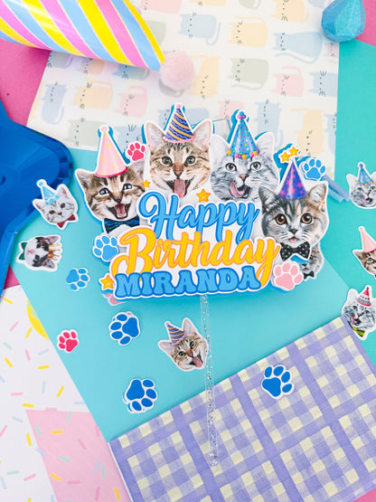 Cute Kitties Cake Topper,Cat Party Decor, Pets Birthday Theme, Cat Party Favors,Cat Face Cupcake Topper,Gift for Cat lover