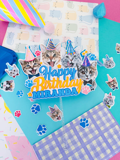 Cute Kitties Cake Topper,Cat Party Decor, Pets Birthday Theme, Cat Party Favors,Cat Face Cupcake Topper,Gift for Cat lover