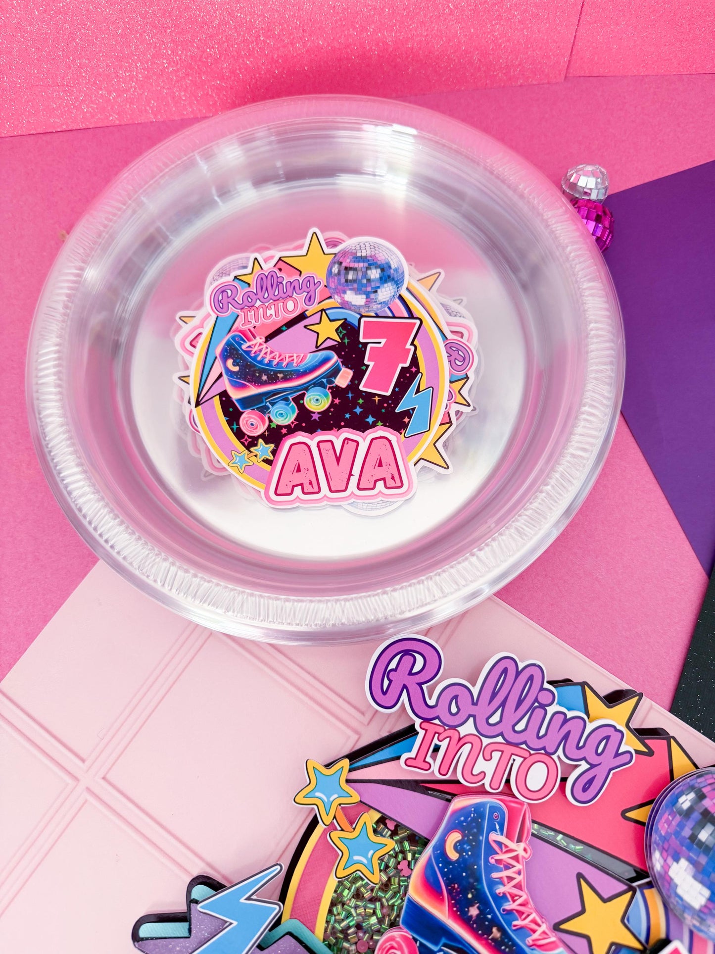 Roller skate plates,Roller skate cups,Neon Skate cake,Roller skate birthday,Rolling skate party,Skating birthday topper,Roller skate party