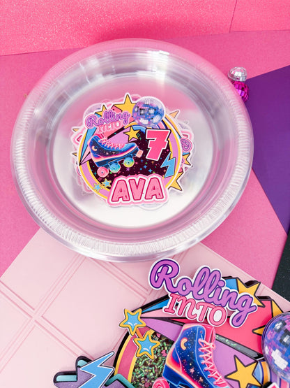 Roller skate plates,Roller skate cups,Neon Skate cake,Roller skate birthday,Rolling skate party,Skating birthday topper,Roller skate party