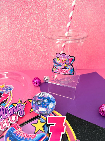 Roller skate plates,Roller skate cups,Neon Skate cake,Roller skate birthday,Rolling skate party,Skating birthday topper,Roller skate party