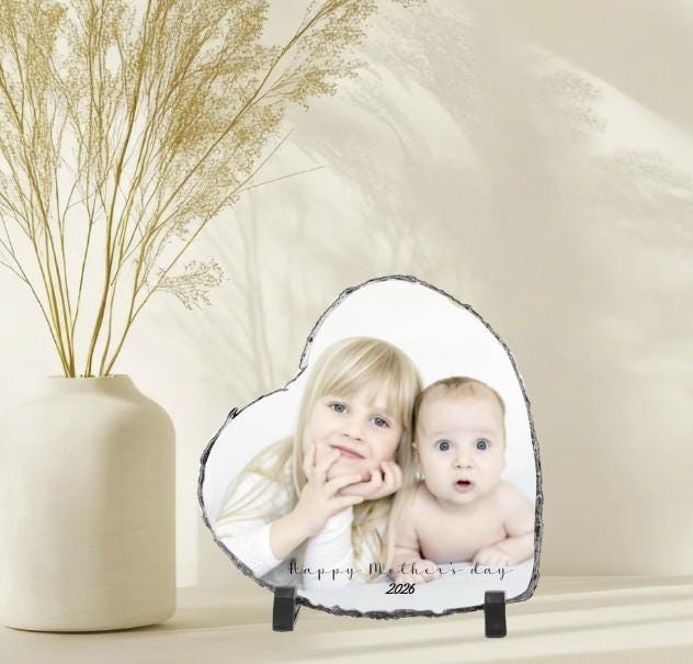 Personalized Mother Photo Frame – Heart Shaped Rock Slate Frame, Custom Picture Gift for Mom, Mother’s Day Keepsake