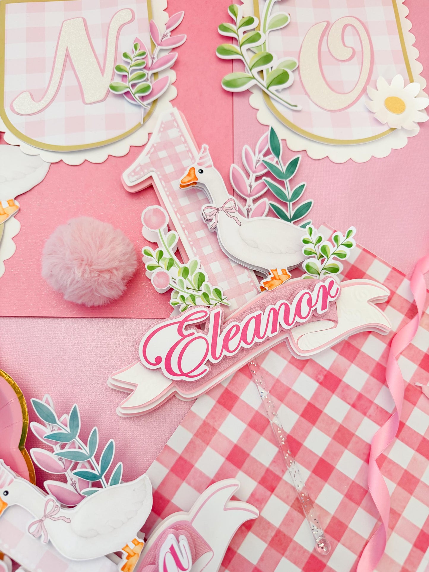 Silly Goose Birthday Party Decor: High Chair Banner & Cake Topper