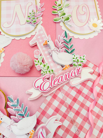 Silly Goose Birthday Party Decor: High Chair Banner & Cake Topper