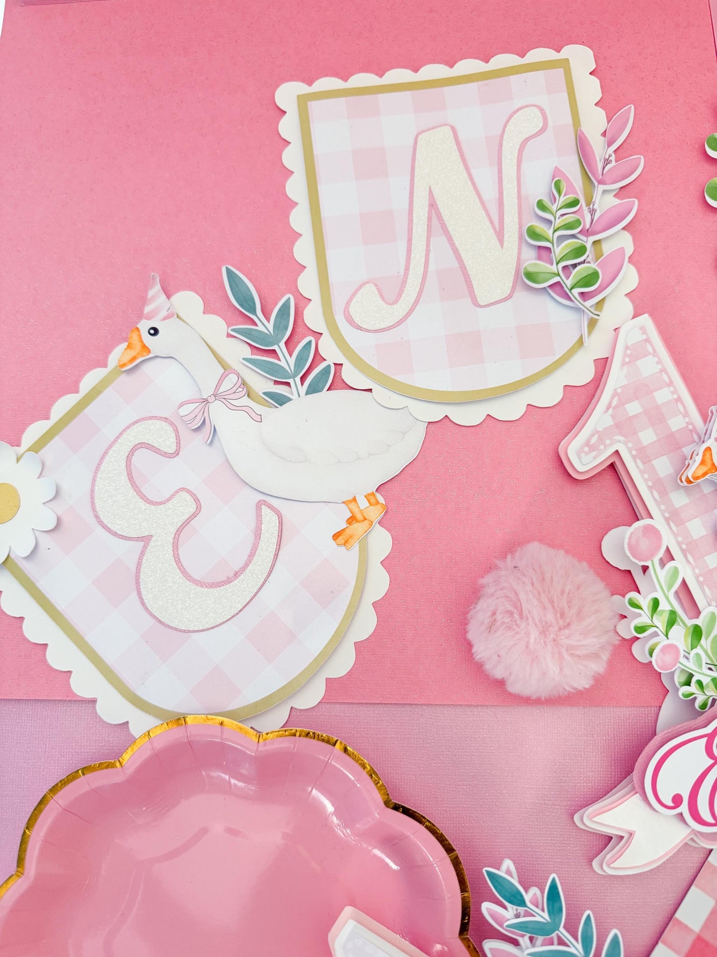 Silly Goose Birthday Party Decor: High Chair Banner & Cake Topper