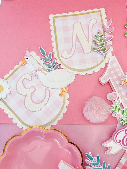 Silly Goose Birthday Party Decor: High Chair Banner & Cake Topper