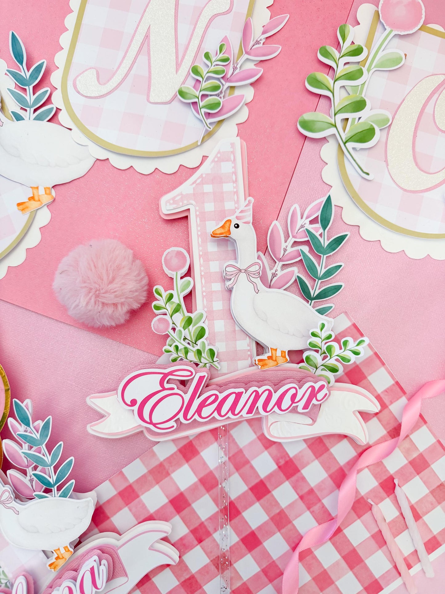 Silly Goose Birthday Party Decor: High Chair Banner & Cake Topper