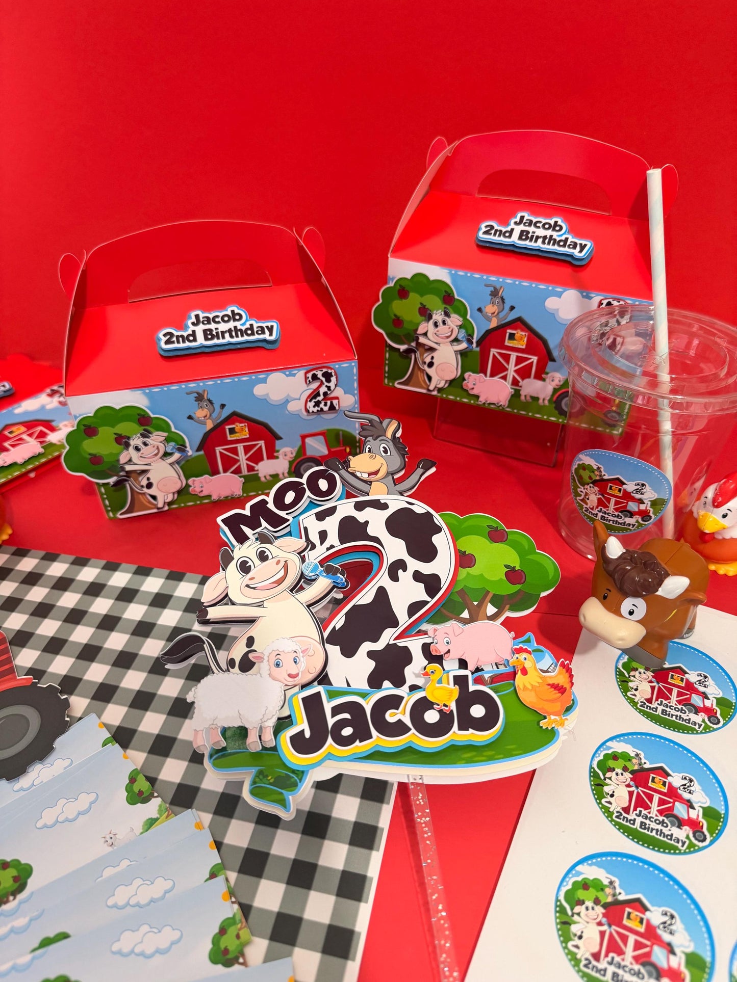 Barn Animal favor boxes,Farm birthday cup, Farm custom stickers, Farm theme baby birthday,Farm party favor boxes,Farm water labels