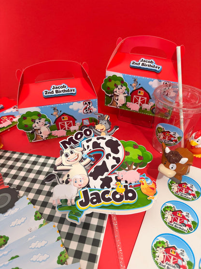 Barn Animal favor boxes,Farm birthday cup, Farm custom stickers, Farm theme baby birthday,Farm party favor boxes,Farm water labels