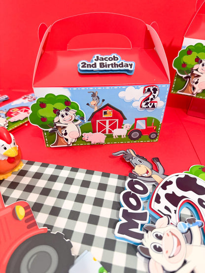 Farm Cake Topper, Cow Farm Party Decor, Barn Animal Cake Topper, Cute Farm Cake Topper, Farm Birthday Party, Barn Animal favor boxes
